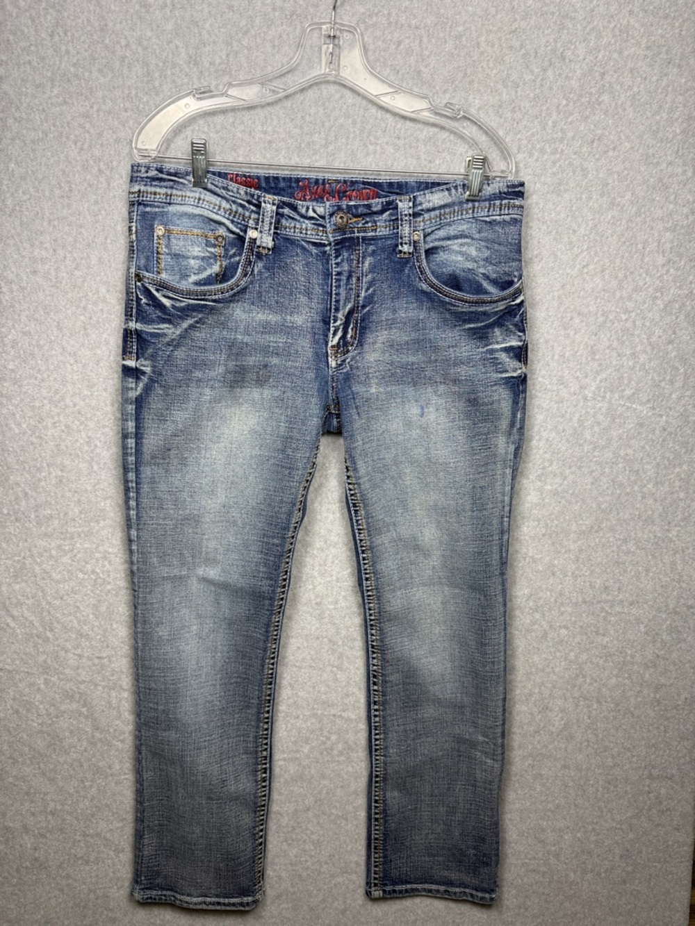 Axe & Crown Classic Straight Jeans Washed Blue 33 X 30 Western Embroidered Flaw